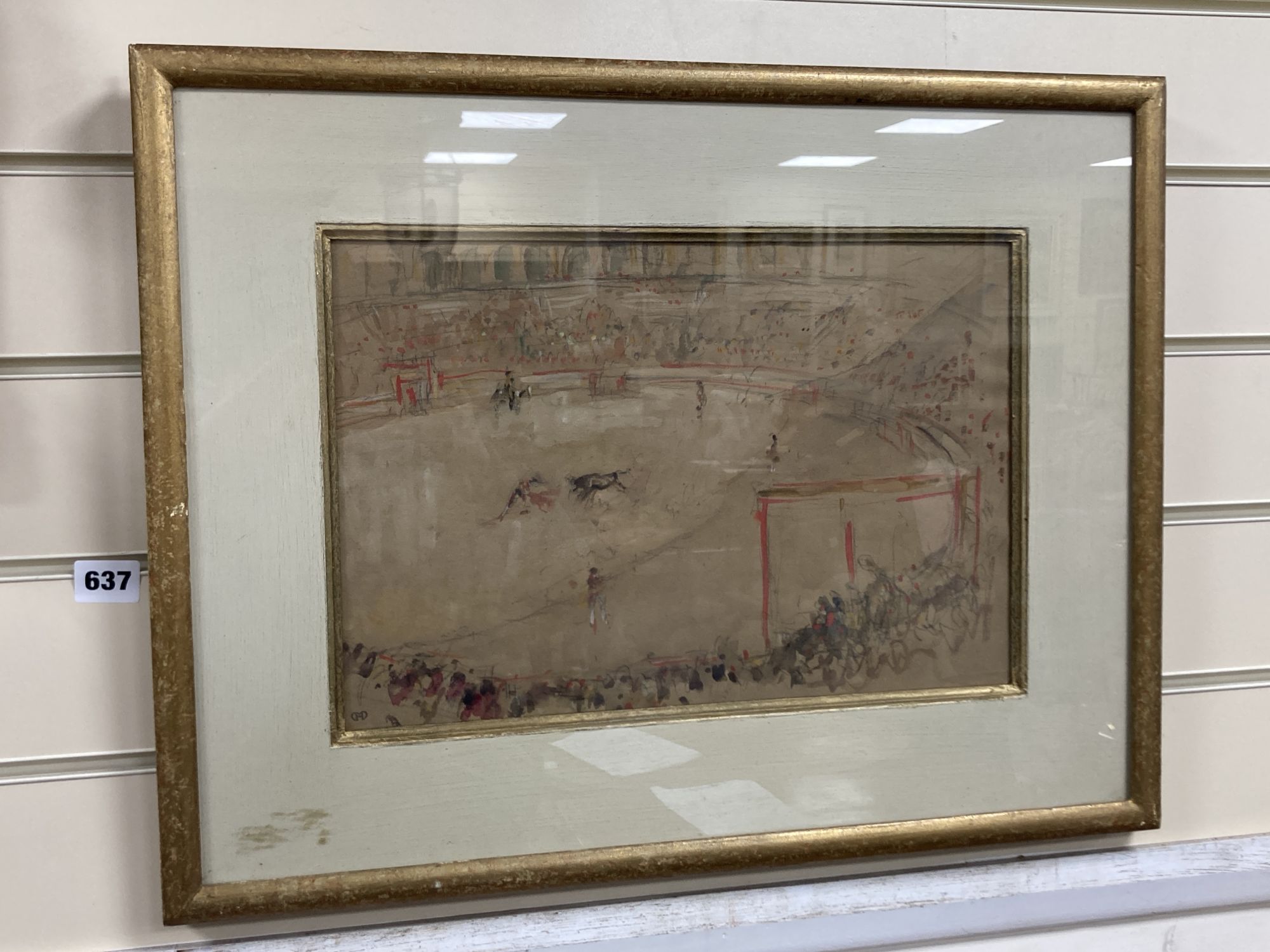 Harry Morley (1881-1943), pencil and watercolour, Bull fighting scene, monogrammed, 24.5 x 36.5cm